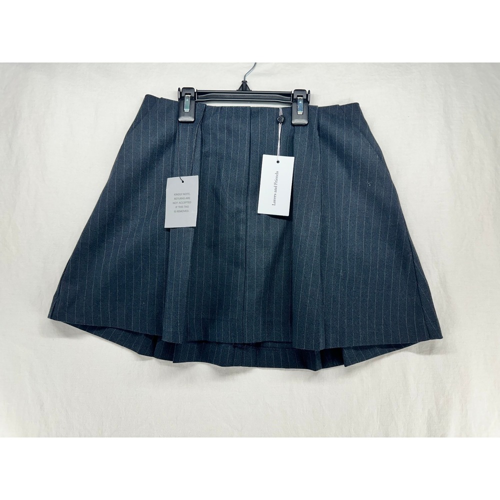 Lovers and Friends Womens XS Grey Pinstripe Pleated Mini Skirt Wool Blend NEW